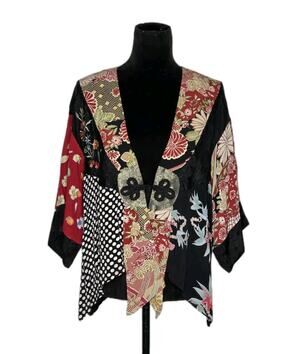 VTG Sterling Styles Patchwork Kimono Jacket OS Floral Embroidered Boho Artwear
